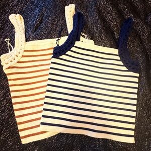 Aerie Cream and Navy Striped Knit Tank